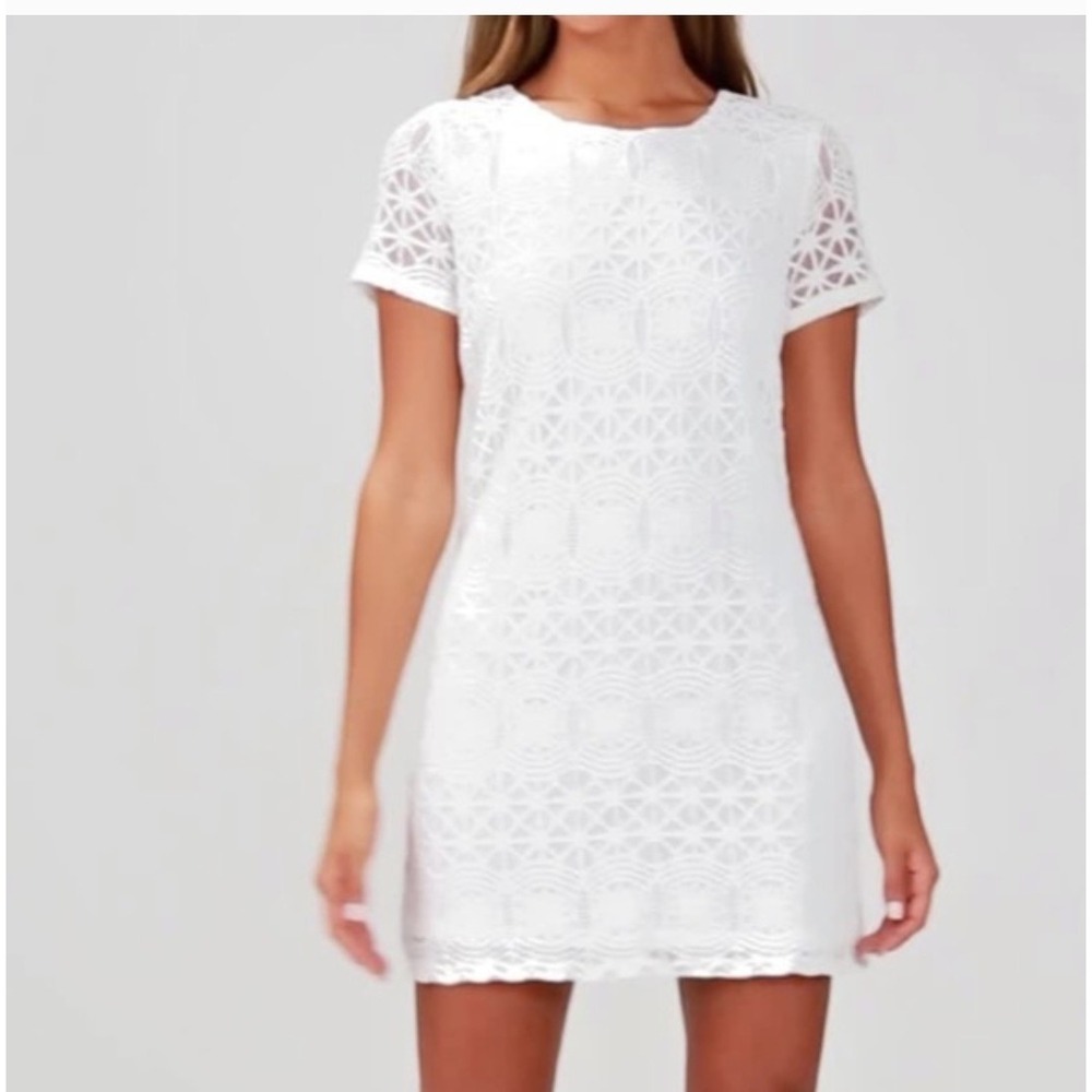 NEW Lulus Love You For Eternity White Lace Shift Mini Dress Sz M Coquette